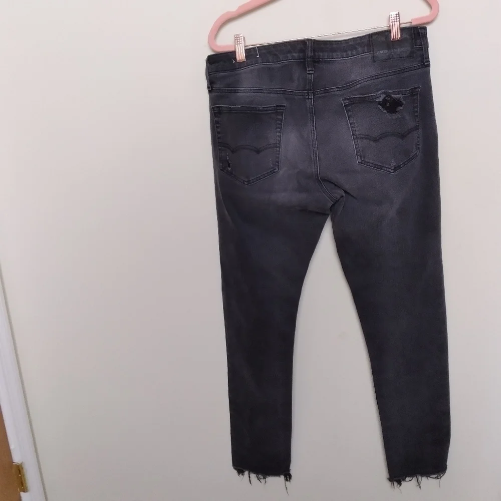 American Eagle Men's Black Heavily Distressed Destroyed Skinny Jeans Size 33x32